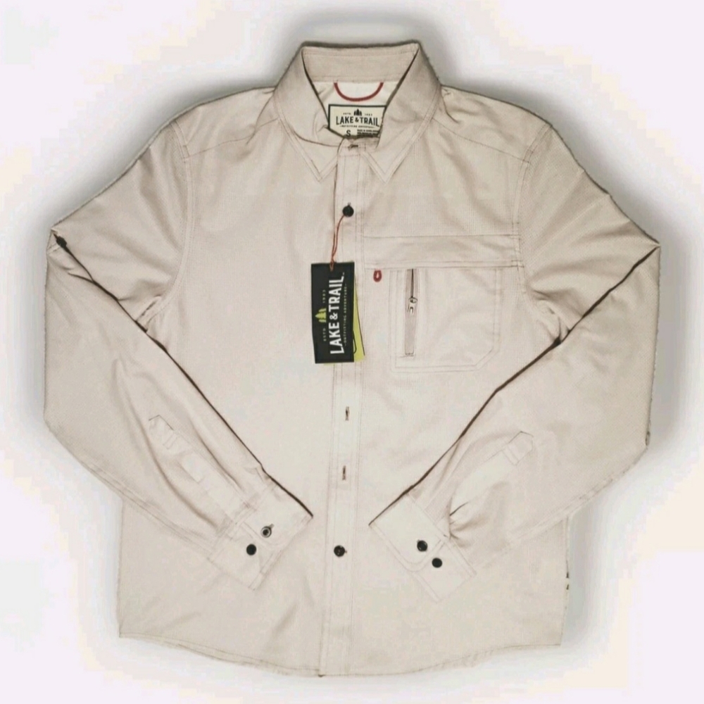 Lake & Trail Cream Light Beige Long Sleeve Button Up Woven Shirt Size Small